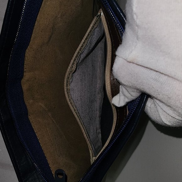 Vintage 1980's Slim Leather Navy Blue Shoulder Bag Clutch Crossbody Purse - Picture 3 of 4